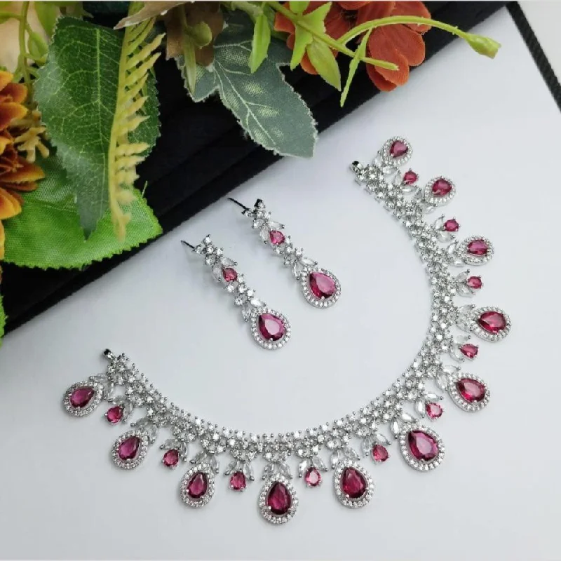 Stylish Necklaces for Brides-Aamrapali Silver Plated American Diamond Necklace Set