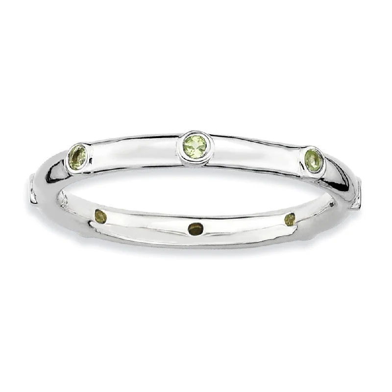 Classic Solitaire Rings-Sterling Silver Stackable Peridot Accent 2.25mm Band