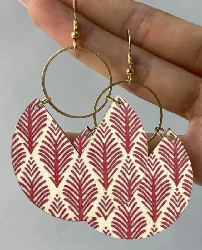 High-End Gold Earrings-Bohemian Wooden Red Leaf Earrings