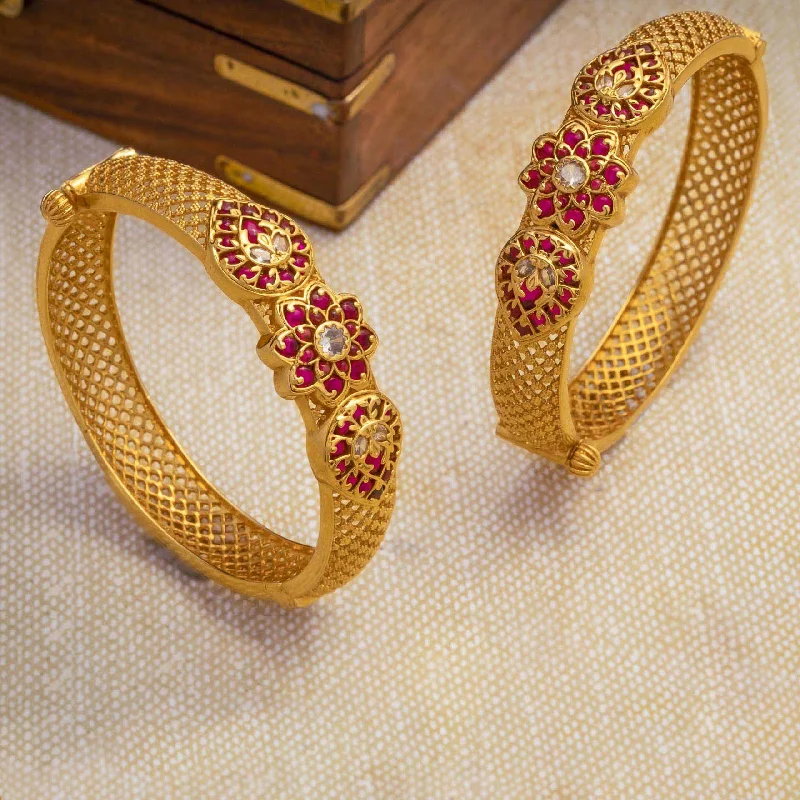 Modern Gold Wedding Bangles-Stone Gheru Bangle PSGRBSR2WR-26-055