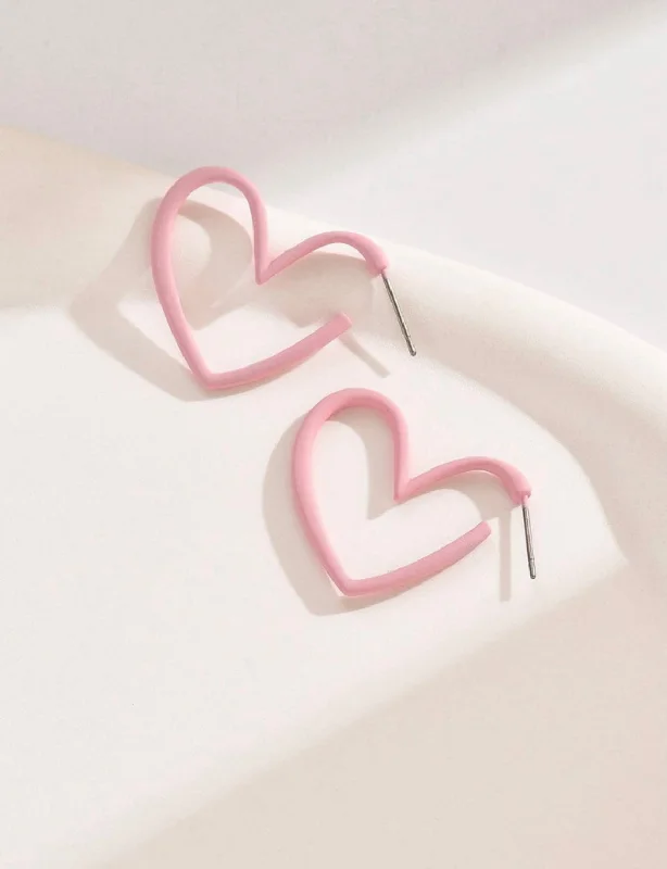 Boho Chic Earrings-Light Pink Heart Shaped Hoop Earrings