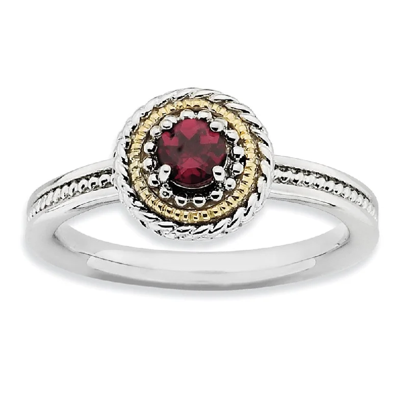 Modern Gold Wedding Bands-Sterling Silver & 14K Gold Plated Stackable Rhodolite Garnet Ring