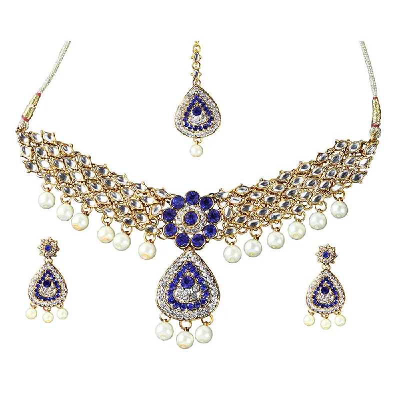 Delicate Silver Necklaces-Darshana Jewels Gold Plated Austrian Stone Necklace Set