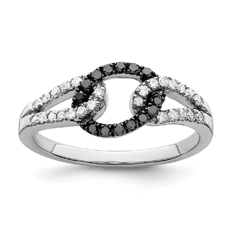 Vintage Wedding Rings-1/4 Ctw Black & White Diamond Oval Loop Ring in Sterling Silver