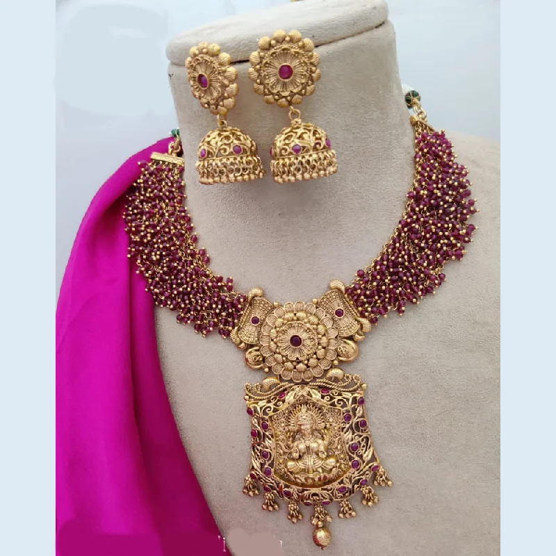 Beautiful Silver Pendant Necklaces-Jewel Addiction Copper Rajwadi Finish Pota Stone Temple Necklace Set