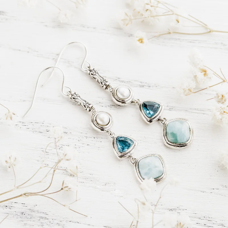 Modern Dangle Earrings-Silver Larimar Earrings