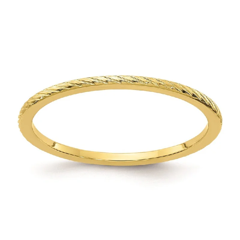 Luxury Bridal Rings-1.2mm 10k Yellow Gold Twisted Pattern Stackable Band