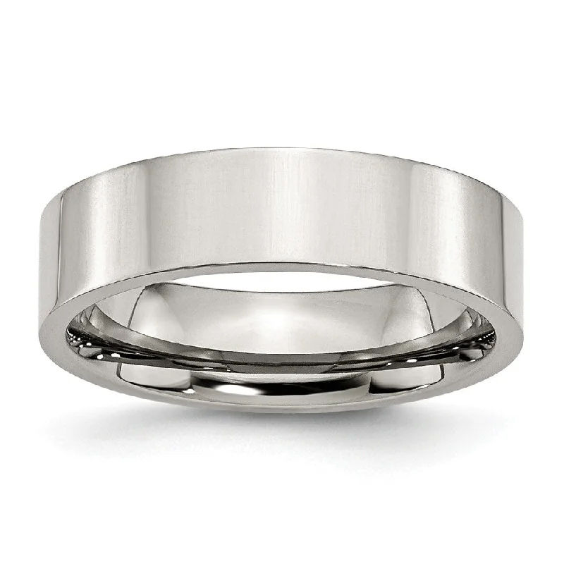 Stunning Wedding Bands-6mm Polished Stainless Steel Flat Comfort Fit Wedding Band