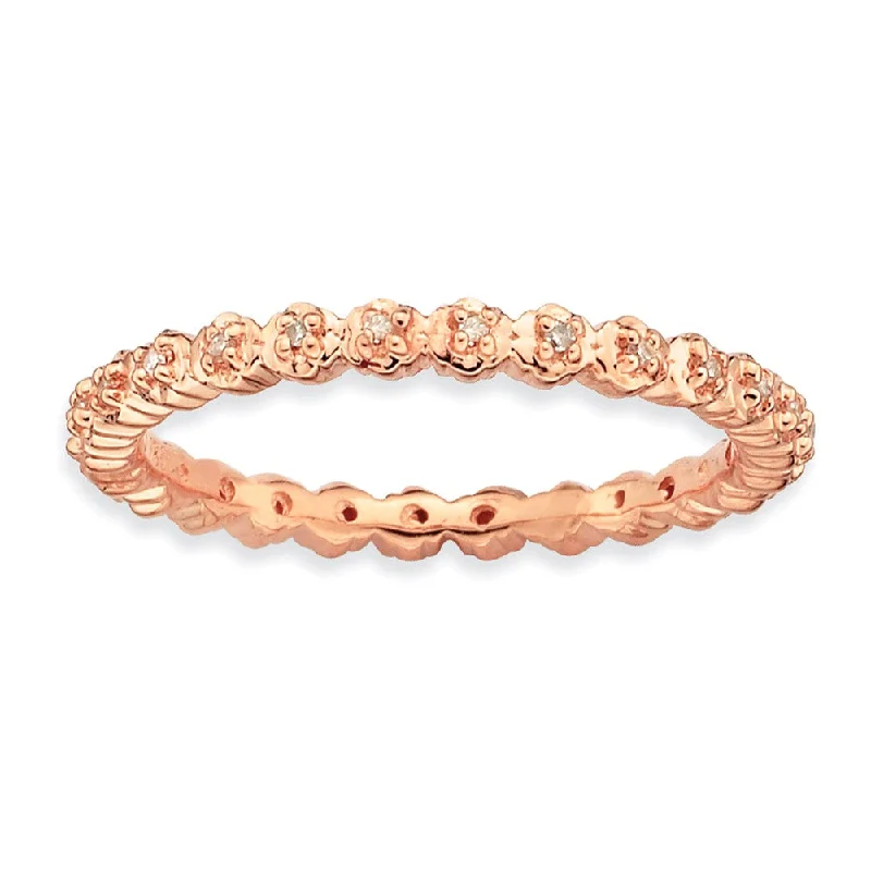 Stylish Gemstone Wedding Bands-14K Rose Gold Plated SS Stackable 1/15 Cttw HI/I3 Diamond 2.25mm Band