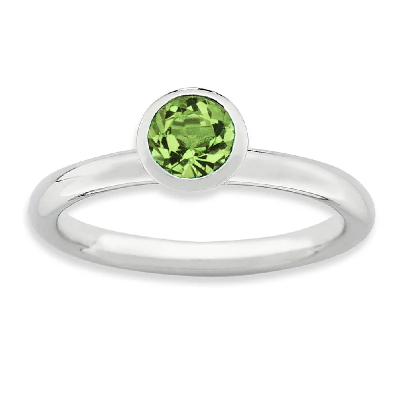 Women’s Statement Rings-Sterling Silver with 5mm Lt Green Crystals High Profile Stack Ring