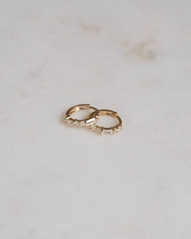 Wedding Jewelry Earrings-14K Solid Gold Baguette Hoops