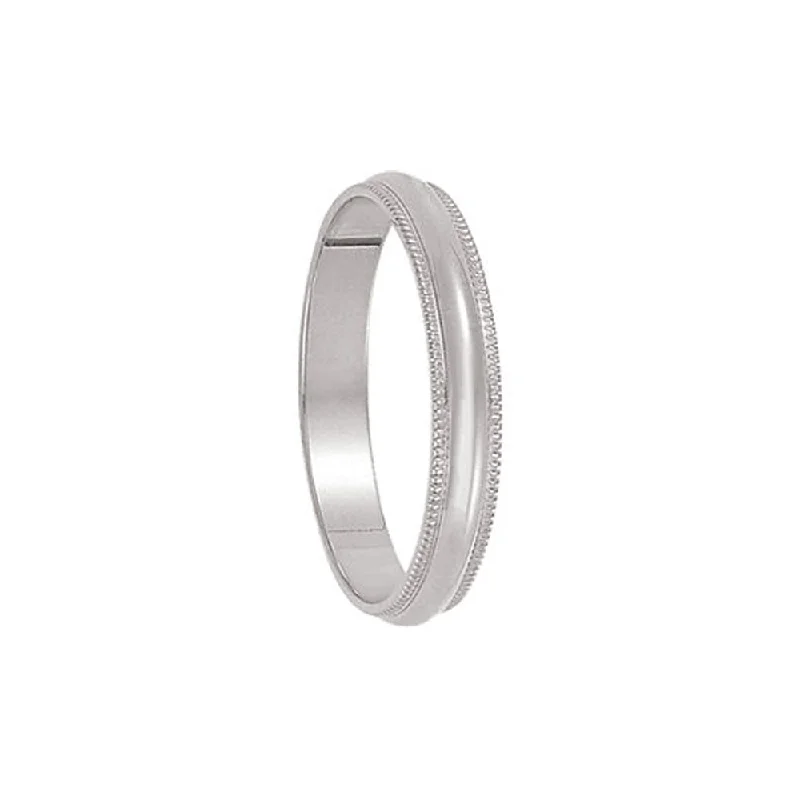 Bold Silver Rings-3mm Milgrain Edge Domed Light Band in 14k White Gold