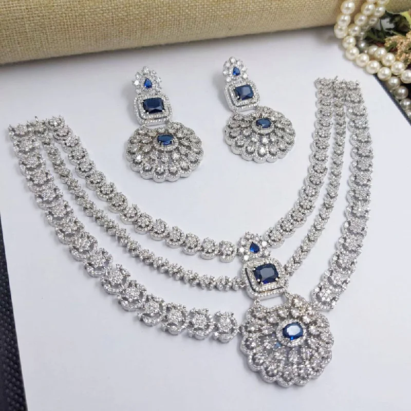 Elegant Pearl Pendant Necklaces-Aamrapali Silver Plated American Diamond Necklace Set