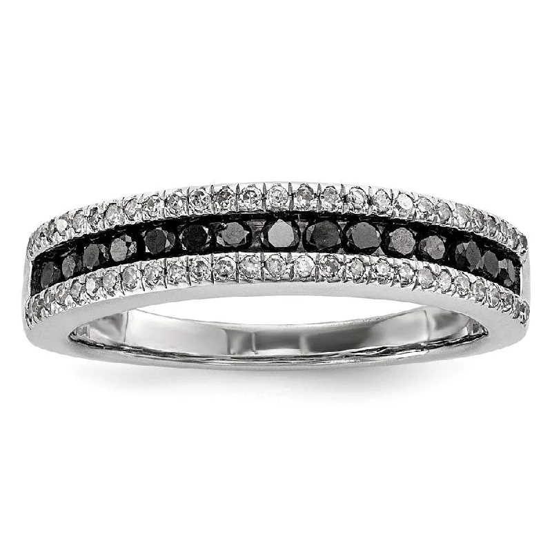 Unique Gold Engagement Rings-1/2 Ctw Black & White Diamond 4mm Tapered Sterling Silver Ring