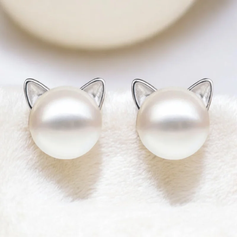 Minimalist Earrings-Beautiful Pearl Cat Earrings