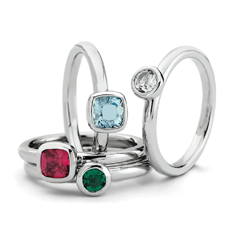 Colorful Engagement Rings-Sterling Silver Stackable Vibrant Gemstone Quartet Ring Set