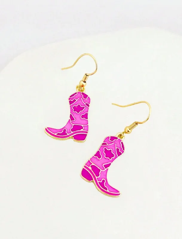 Artistic Hoop Earrings-Beautiful Pink Cowboy Boot Earrings