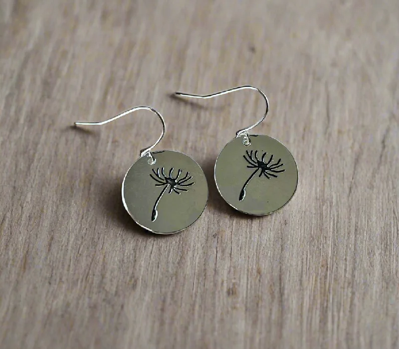 Artistic Drop Earrings-Dainty Round Silver Wildflower Dangle Earrings