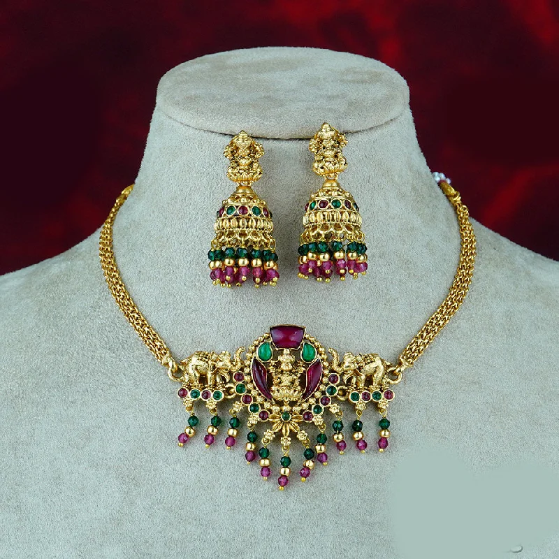 Fashionable Crystal Pendant Necklaces-Diksha Collection Gold Plated Temple Pota Stone Necklace Set