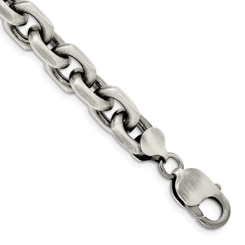 Custom Silver Tennis Bracelets-Sterling Silver Antiqued 8.6mm D/C Elongated Open Link Chain Bracelet