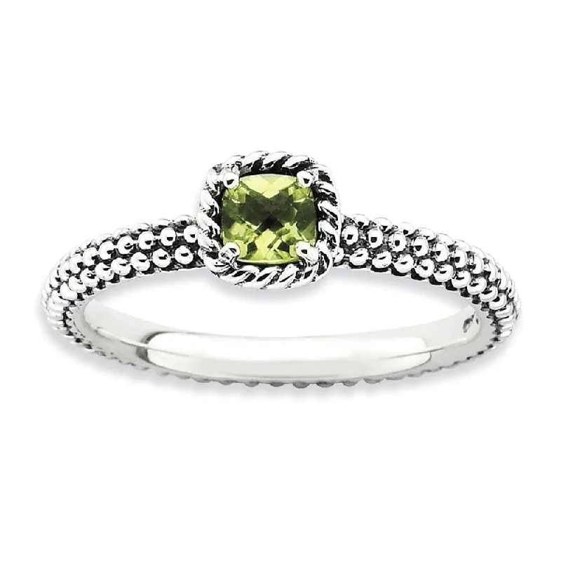 High-Quality Silver Rings-Antiqued Sterling Silver Stackable Peridot Ring