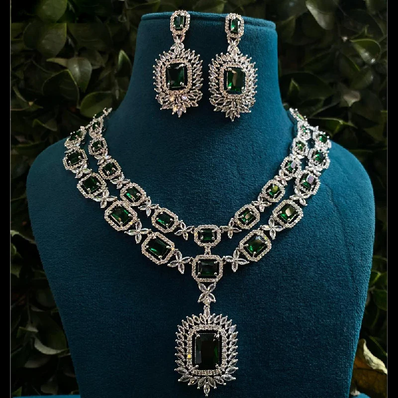 Designer Silver Pendant Necklaces-Royal Kundan Jewellery Silver Plated American Diamonds Necklace Set