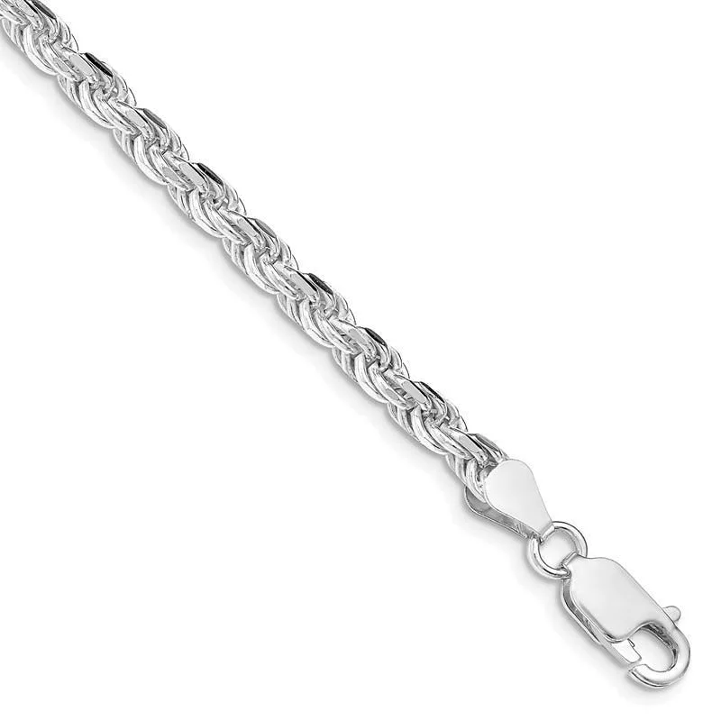 Trendy Gold Bracelets-Sterling Silver Rhodium-plated 4.25mm Diamond-cut Rope Chain Bracelet