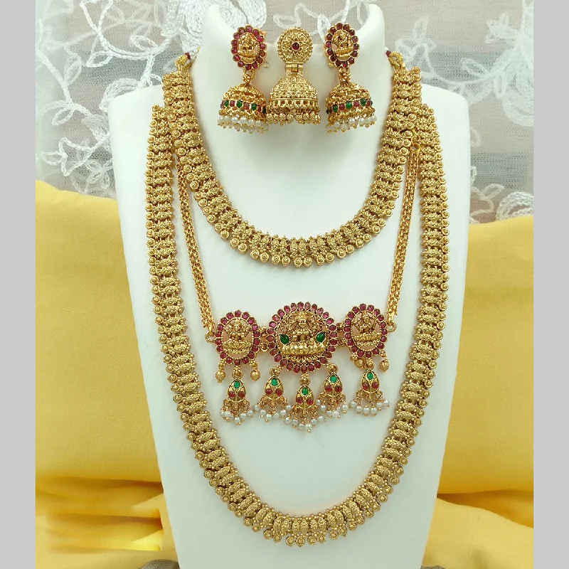 High-Quality Gold Necklaces-Joyful Jewel Art Matte Gold Plated Pota Stone Temple Necklace Combo