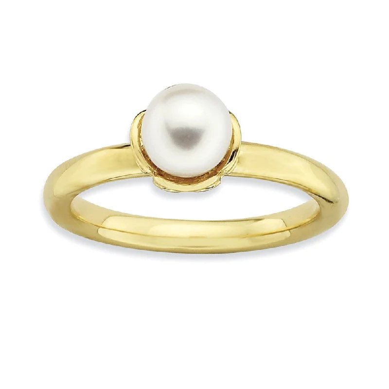 Stunning Wedding Bands-FW Cultured Pearl & 14k Yellow Gold Plated Sterling Silver Stack Ring