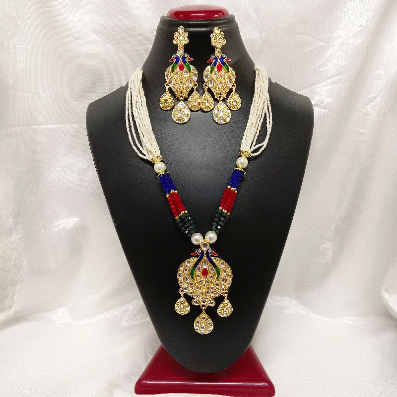 Long Statement Necklaces-Darshana Jewels Kundan Stone Gold Plated Necklace Set