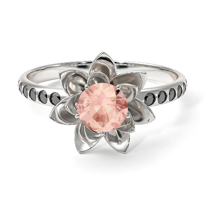 Bridal Diamond Rings-Lotus Flower Morganite ring - Lotus no. 906