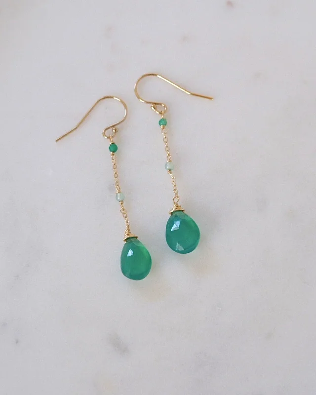 Premium Silver Earrings-Green onyx mix drop earrings