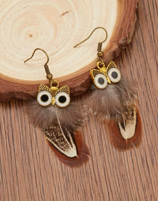 Dainty Silver Earrings-Owl Feather Earrings