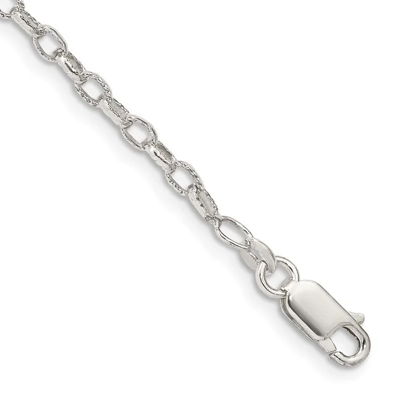 Stylish Silver Cuff Bracelets-Sterling Silver 3mm Fancy Patterned Rolo Chain Bracelet