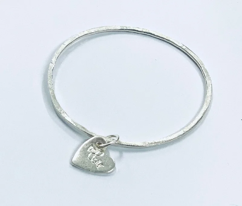 Beautiful Diamond Bangle Sets-Thin silver bangle with heart