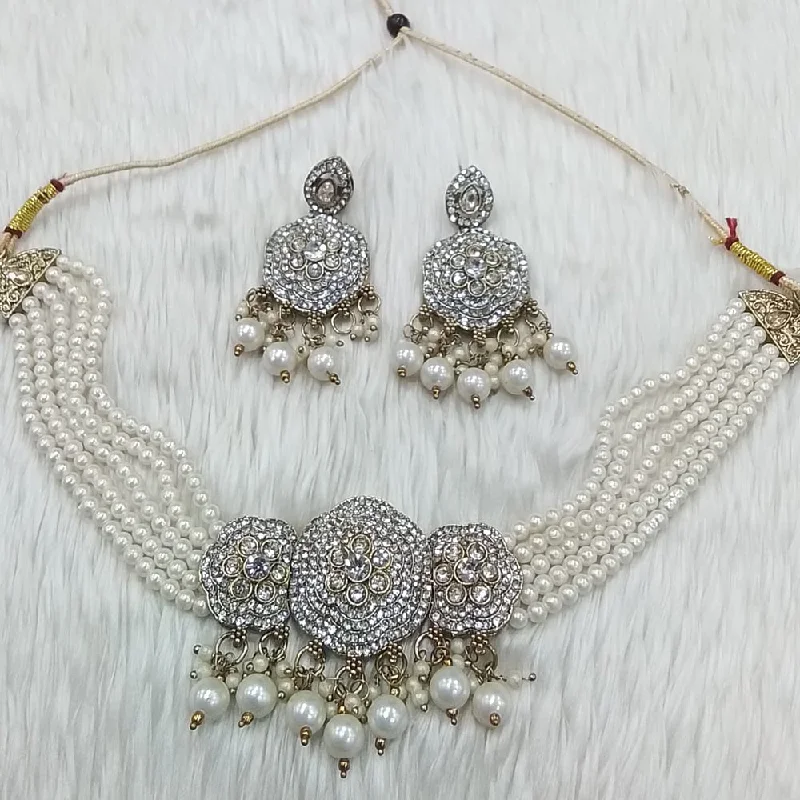 Luxury Heart Necklaces-Rudraksh Art Gold Plated Crystal Stone Pearls And Beads Choker Necklace Set