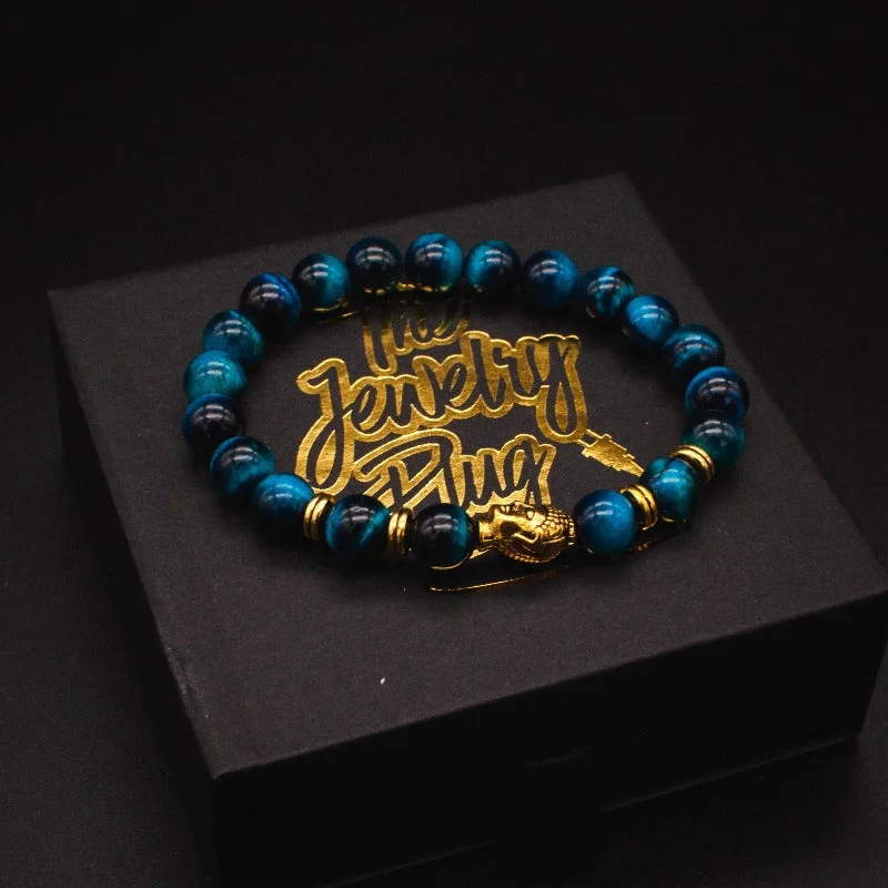 Gemstone Link Bracelets-Blue Buddha Bead Bracelet