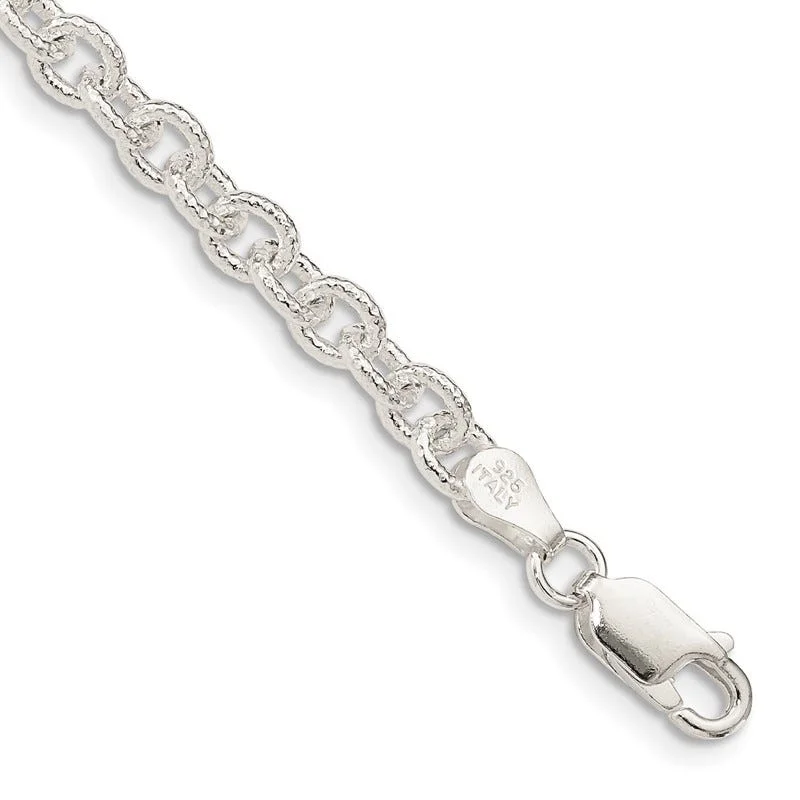 Classic Gemstone Bracelets-Sterling Silver 4.55mm Fancy Patterned Rolo Chain Bracelet