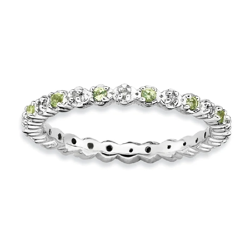 Large Gemstone Rings-2.25mm Stackable Peridot & .04 Ctw HI/I3 Diamond Silver Band