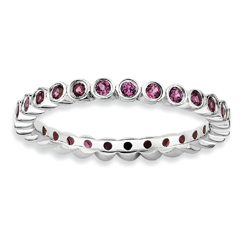 Simple Diamond Wedding Bands-Sterling Silver Stackable Bezel Set Rhodolite Garnet 2.25mm Band