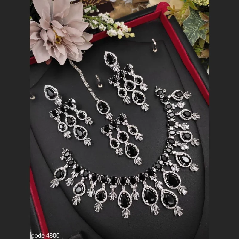 Romantic Heart Necklaces-Aamrapali Silver Plated American Diamond Necklace Set