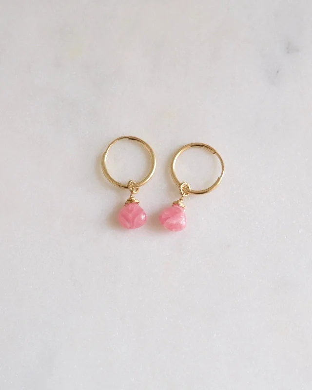 Cute Stud Earrings-Rhodochrosite Infinity Hoops