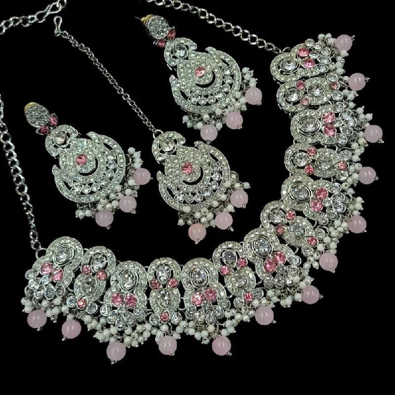 Wedding Necklaces-NAFJ Silver Plated Austrian Stone Necklace Set