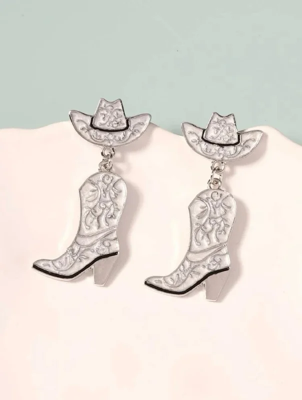 Chic Hoop Earrings-Cowgirl Boot and Hat Earrings