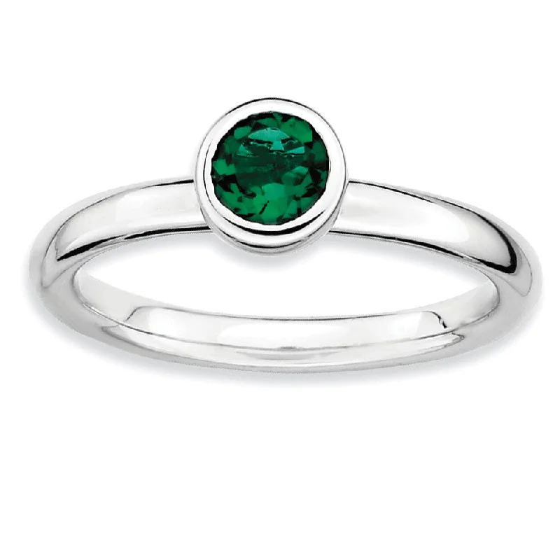 Simple Silver Rings-Stackable Low Profile 5mm Created Emerald Silver Ring