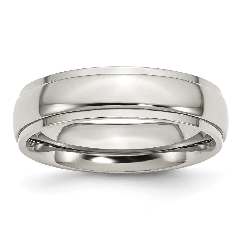 Custom Wedding Ring Sets-6mm Stainless Steel Polished Domed Ridged Edge Comfort Fit Band