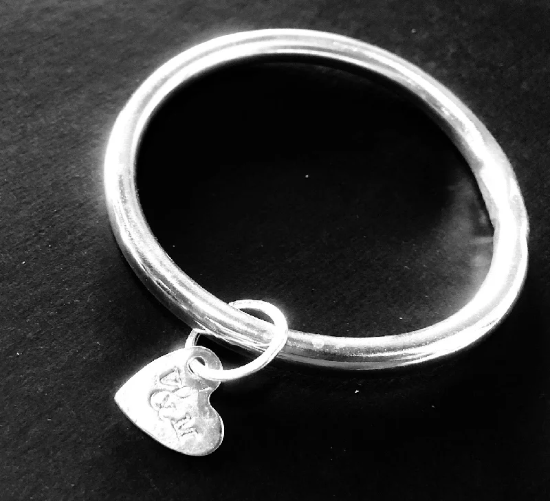 Modern Bangle Bracelets-Classic silver bangle with heart