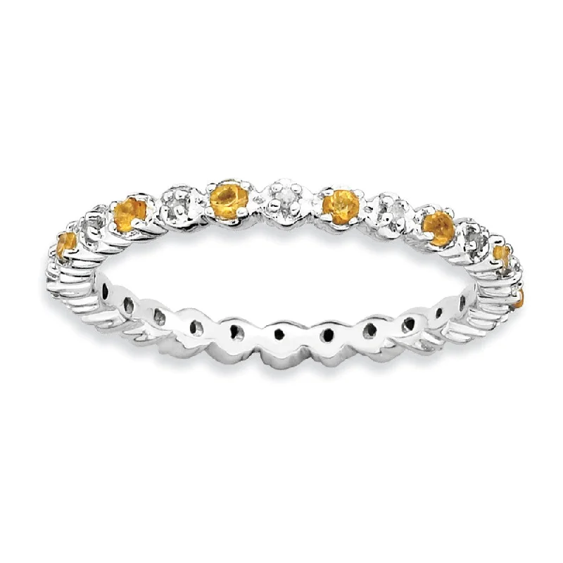 Beautiful Custom Rings-2.25mm Stackable Citrine & .04 Ctw HI/I3 Diamond Silver Band