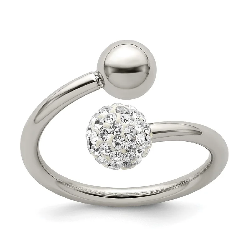 Bridal Diamond Rings-Polished Stainless Steel & Crystal Ball Bypass Ring