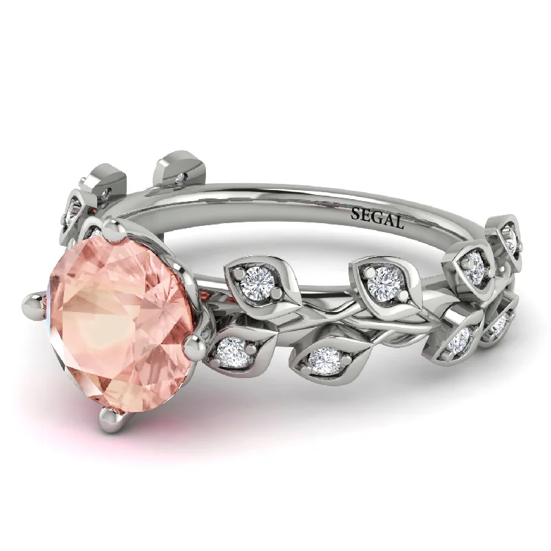 Handcrafted Engagement Rings-Leaves All Around White Gold Morganite Ring - Sydney 2ct No. 903